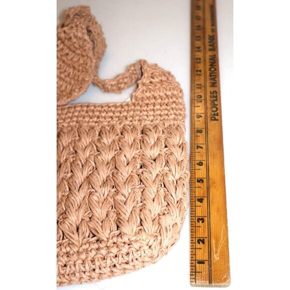 Handmade Raffia Straw Bag Woven Tan Shoulder Purse Boho Cottagecore Indie - Picture 4 of 5